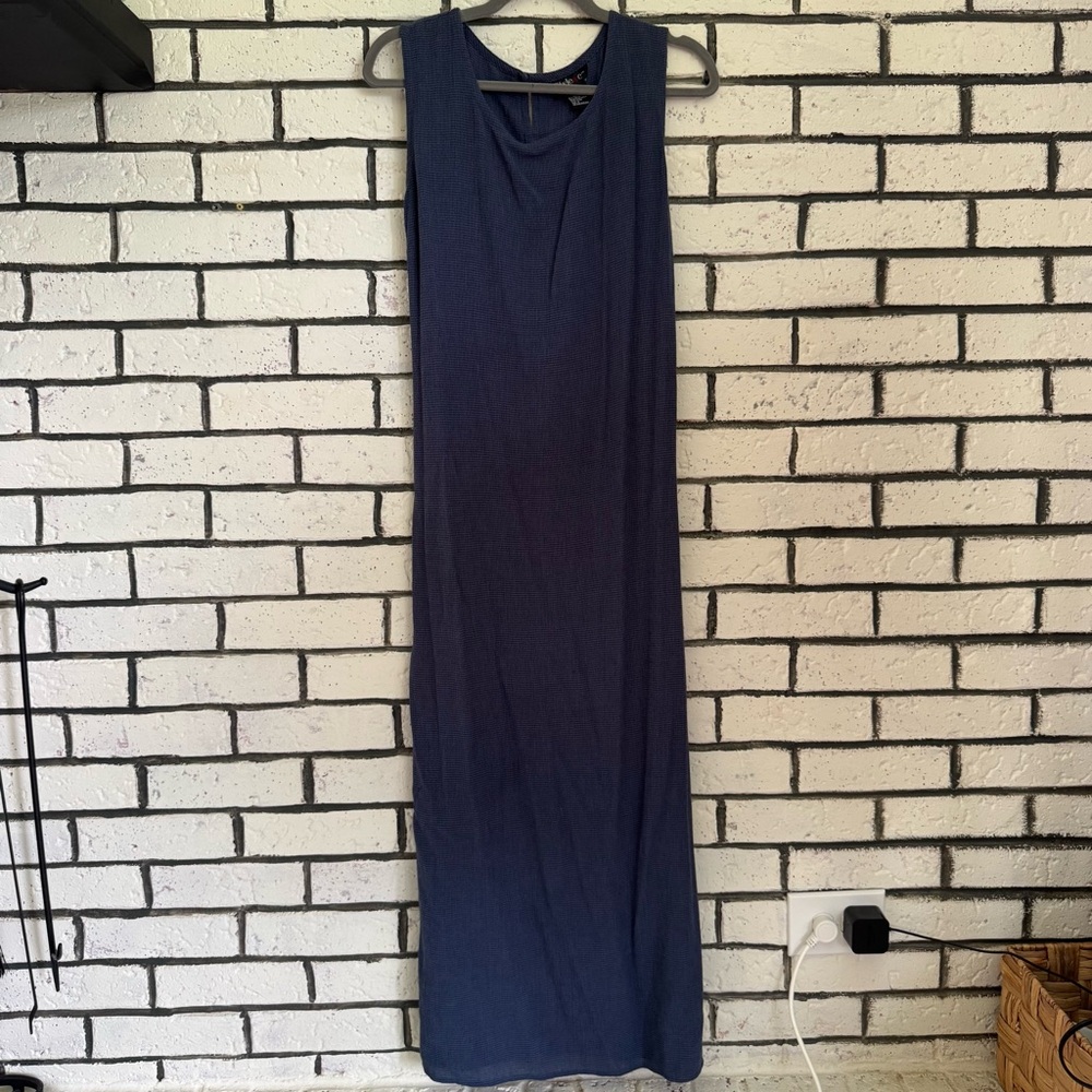 Vintage Sleeveless Navy and Black Checkers Maxi Dress